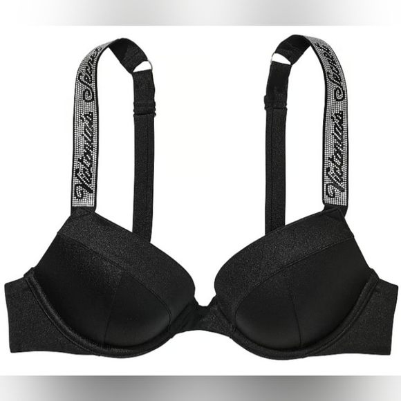 32D3 36D 38D VS Swim Shine Strap Sexy Tee Bikini Top Black - Picture 1 of 2